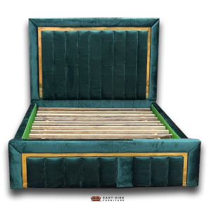 Strong Wood Double Bed Frame suede Material Gold design