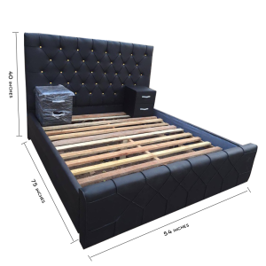 LEATHER BED FRAME WITH TWO SIDE BED DRAWERS